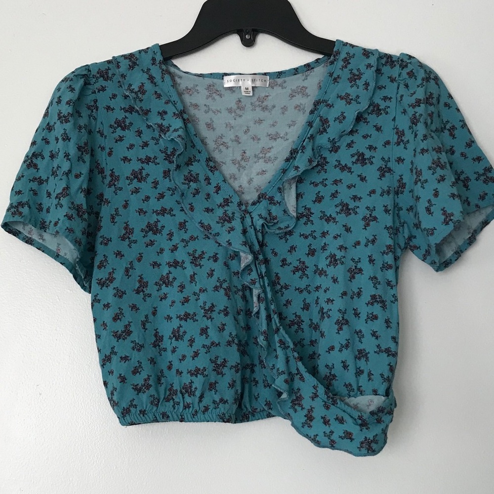 Blue floral print crop top